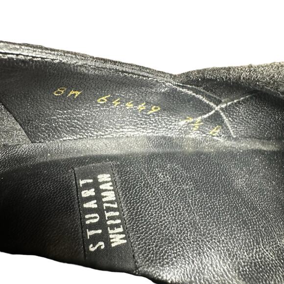 Stuart weitzman Black suede slip on square toe heels size 7 1/2 Y2K 90's style - Picture 10 of 11